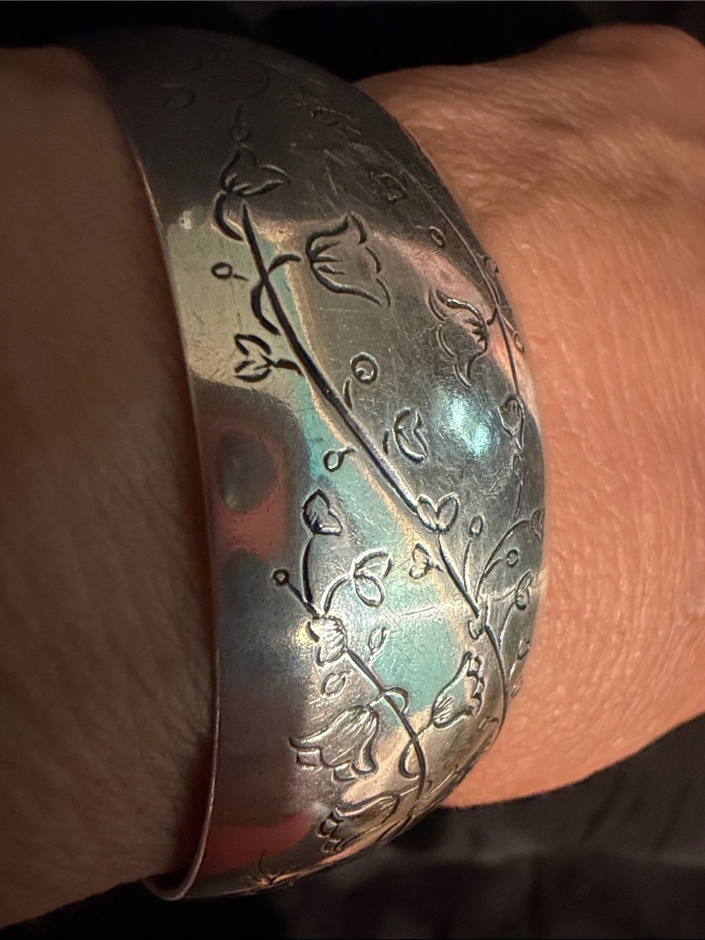 S. Kirk & Son Sterling Silver - Lily of the Valley Engraved Cuff Bracelet -SZ 7” - Picture 7 of 11